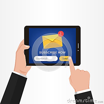 Subscribe newsletter on tablet screen vector illustration Vector Illustration