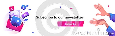 Subscribe to our newsletter cartoon banner, news Vector Illustration