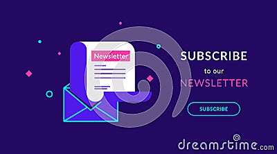 Subscribe to our weekly newsletter flat vector neon illustration Vector Illustration