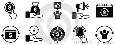 Subscription Business Model Icon Set Dynamic Solid Style Collection for Recurring Revenue Vector Illustration