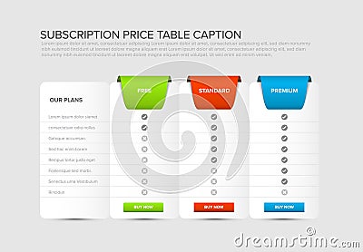 Subscription plans Pricing table light template Vector Illustration