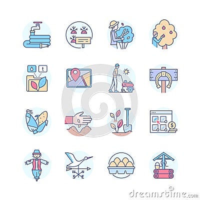 Subsistence farming and garden - line design style icons set Vector Illustration