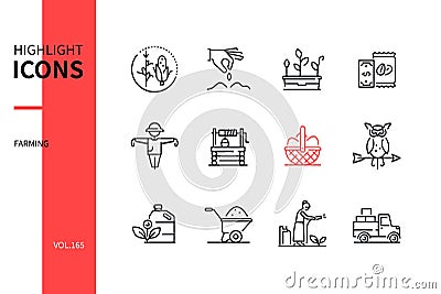 Subsistence farming - modern line design style icons set Vector Illustration