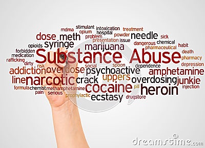 Substance Abuse word cloud and hand with marker concept Stock Photo