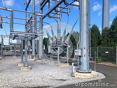 Airmont, NY / United States - Sept. 15, 2019: Landscape image of a Orange-Rockland Power and Light electrical substation Editorial Stock Photo