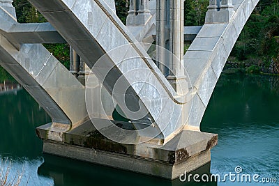 Substructure detail under the Rogue River Bridge at Gold Beach, Oregon, USA Stock Photo