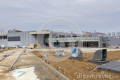 Subterranean parking ventilation exits and working on a construction site Editorial Stock Photo