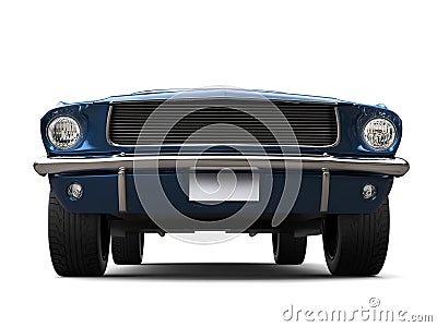 Subtle blue - American vintage muscle car - front view low angle closeup shot Stock Photo