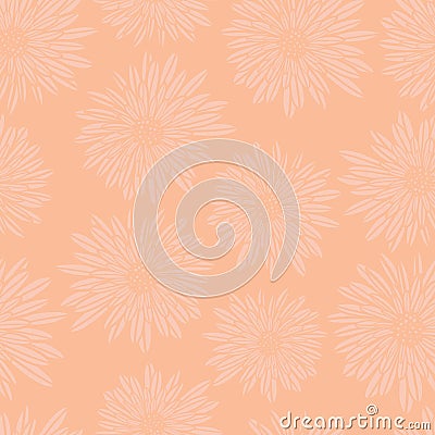 Subtle floral background. Coral pink Aster Dahlia Flowers seamless vector pattern. Hand drawn contemporary feminine art Vector Illustration