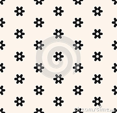 Subtle minimal seamless pattern with small geometric flowers, snowflakes, stars Vector Illustration