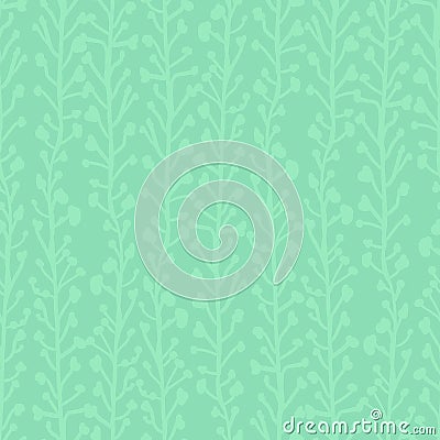 Subtle nature background. Seamless vector pattern of abstract plants in green hues. Branches and leaves growing in Vector Illustration