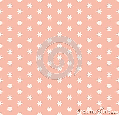 Subtle pink vector seamless pattern with tiny geometric flowers, snowflakes Vector Illustration