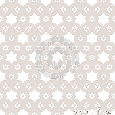 Subtle vector geometric seamless pattern with stars. Beige and white color Vector Illustration