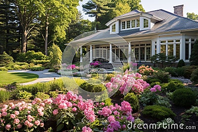 Suburban Bliss: Garden Eden Awaits at the Heart of a Cozy Homefront Stock Photo