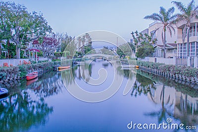 Suburban Community and Reflection at Twilight Stock Photo