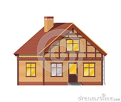 Suburban family house. Countryside brick house Vector Illustration