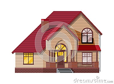 Suburban family house. Countryside wooden house Vector Illustration