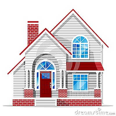 Suburban family house. Countryside wooden house Vector Illustration