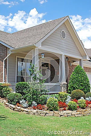 Suburban Home with Landscaping Stock Photo