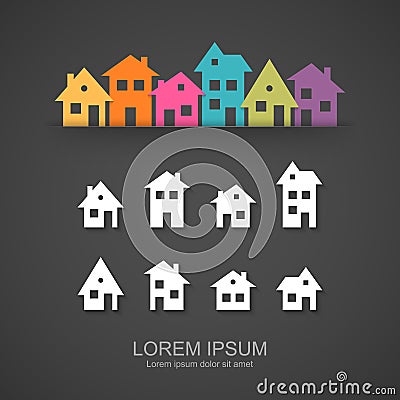 Suburban homes icon set Vector Illustration