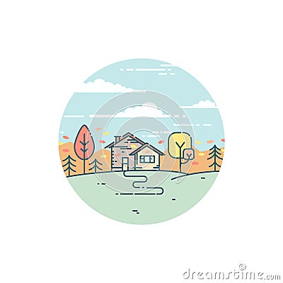 Suburban house in autumn. Vector Illustration