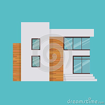 Modern two-storey mansion in expensive style, country house for rest. Vector Illustration