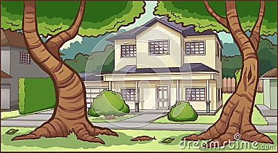 Suburban house with trees Vector Illustration