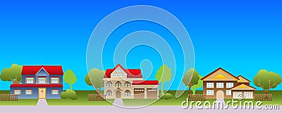 Suburban houses in neighborhood Vector Illustration