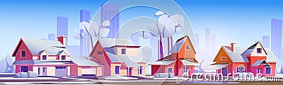 Suburban houses with snow in winter Vector Illustration