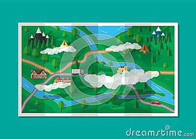 Suburban paper nature map. GPS and navigation Vector Illustration