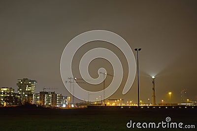 Lange Nelle is the lighthouse of the Belgian coastal city of Ostend. Night scene. Stock Photo