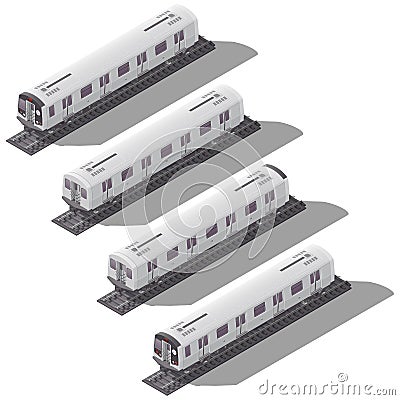 Subway cars isometric icon set Vector Illustration