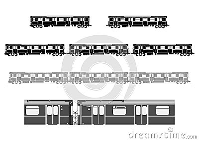 Subway cars silhouettes. Vector Illustration