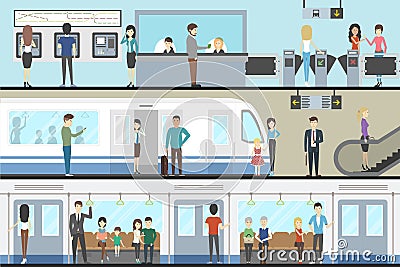 Subway interior set. Vector Illustration