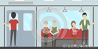 Subway interior set. Vector Illustration