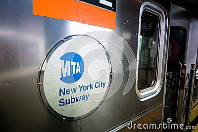 Subway metro Logo during afternoon in Manhattan Editorial Stock Photo
