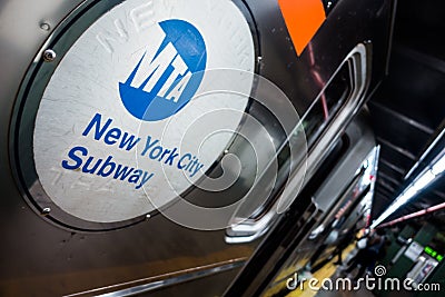 Subway metro Logo during afternoon in Manhattan Editorial Stock Photo