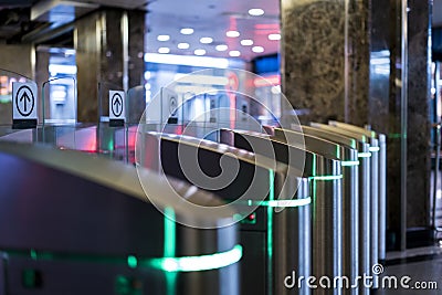 Subway metro turnstile entrance gateway with electronic card Stock Photo