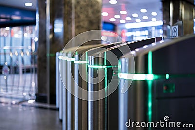 Subway metro turnstile entrance gateway with electronic card Stock Photo