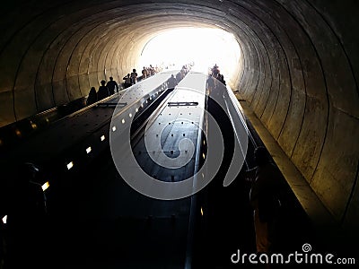 subway metro underground escalator lightning illuminate astonishing bewitching entrance transport Editorial Stock Photo