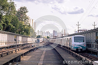 Subway rails of sÃ£o paulo in details Editorial Stock Photo