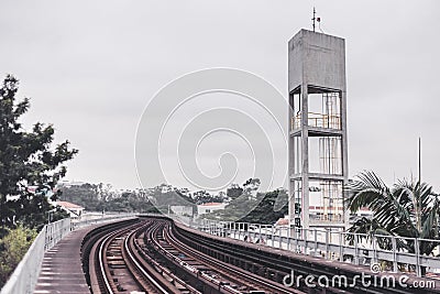 Subway rails and train in Brazil Editorial Stock Photo