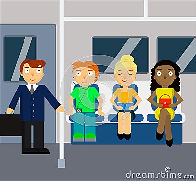 Subway scene with crowd Vector Illustration