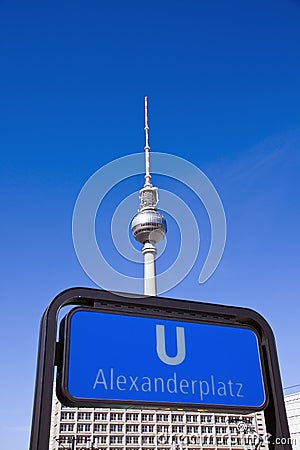 Subway sign and TV-Tower in Berlin Editorial Stock Photo