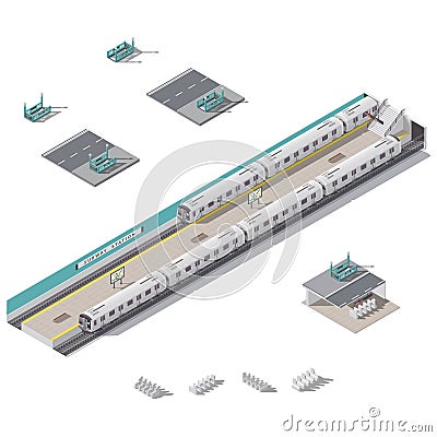 Subway station isometric icon set Vector Illustration