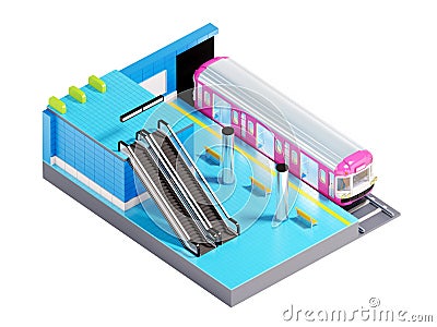 Subway station isometric Cartoon Illustration