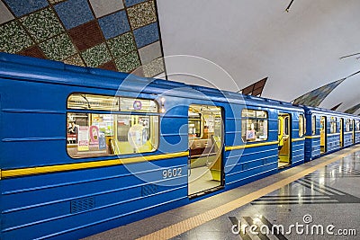 Subway train in Kiev, Ukraine. Station Editorial Stock Photo