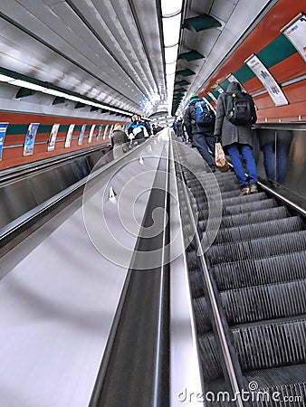 Subway train lights tube elevator Stock Photo