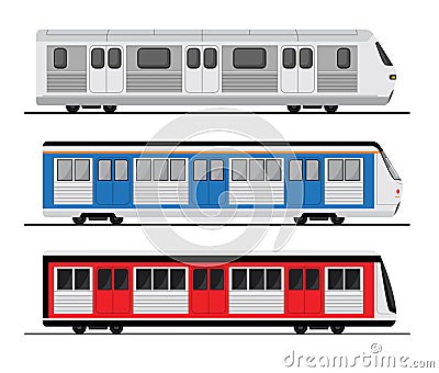 Subway train set illustration, tube station flat train icon. Underground metro vector Vector Illustration