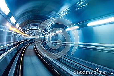 subway tunnel with motion blur in blue tonality. abstract background Cartoon Illustration